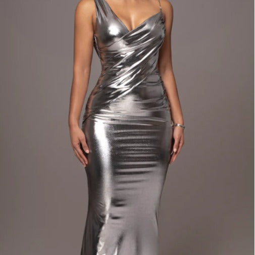 Dame Glamorous Maxi Kjole med figursyet snit og glitrende stof Skovae