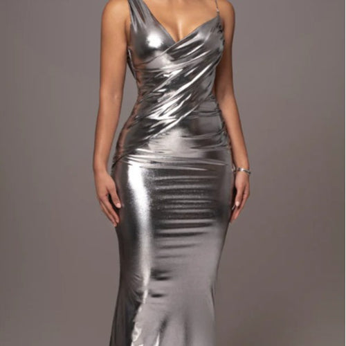 Dame Glamorous Maxi Kjole med figursyet snit og glitrende stof Skovae