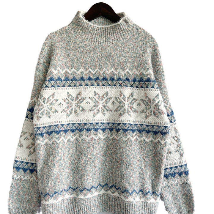 Kvindernes varme strikket sweater med geometrisk mønstertryk Stilla