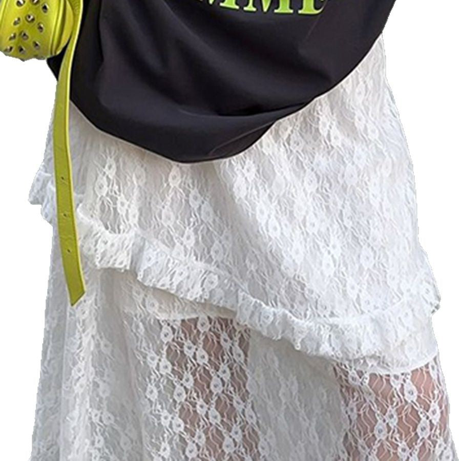 Dame spidsrock med flæsedetaljer og transparent design Stilla