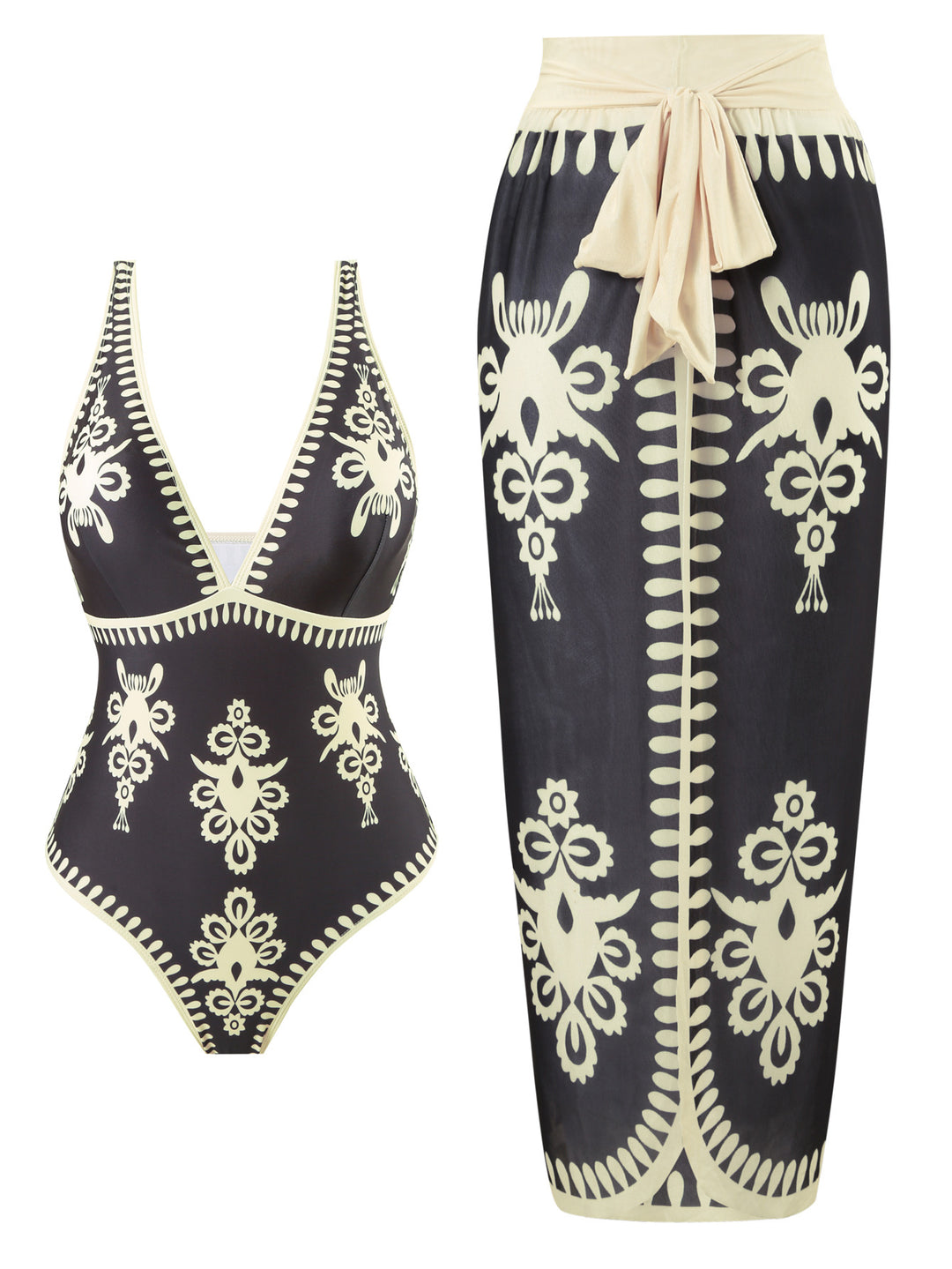 Dame one-piece badedragt med elegant indpakningsskørt Skovae