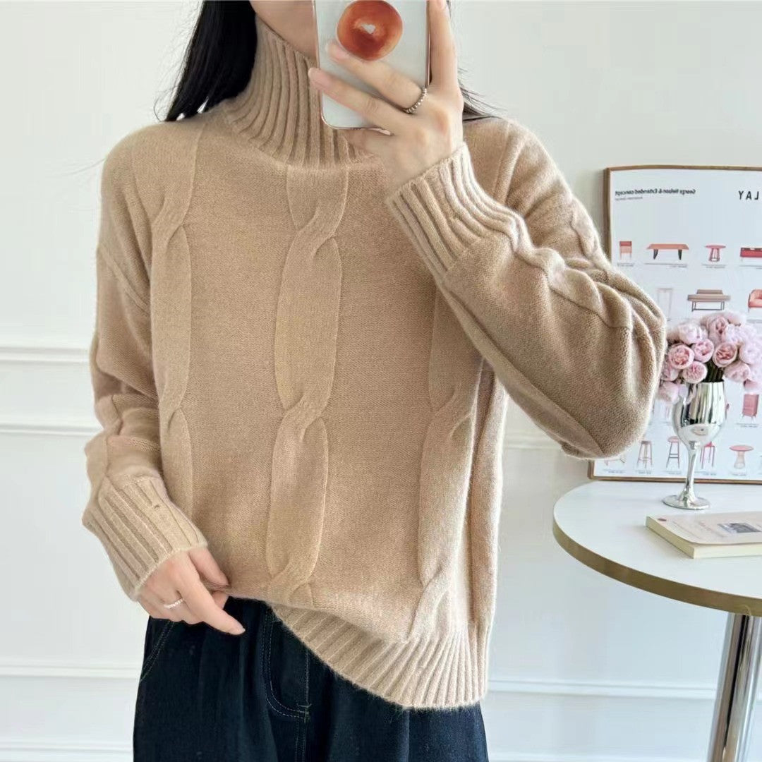 Kvinders strikkede sweater med høj krave og snor mønster Stilla