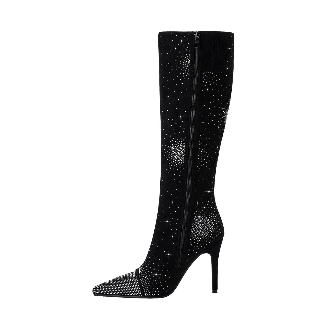 Femme Glitrende Spidsestøtte-Stiletto-Støvler Over Knæ Stilla