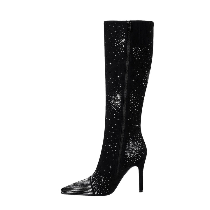 Femme Glitrende Spidsestøtte-Stiletto-Støvler Over Knæ Stilla