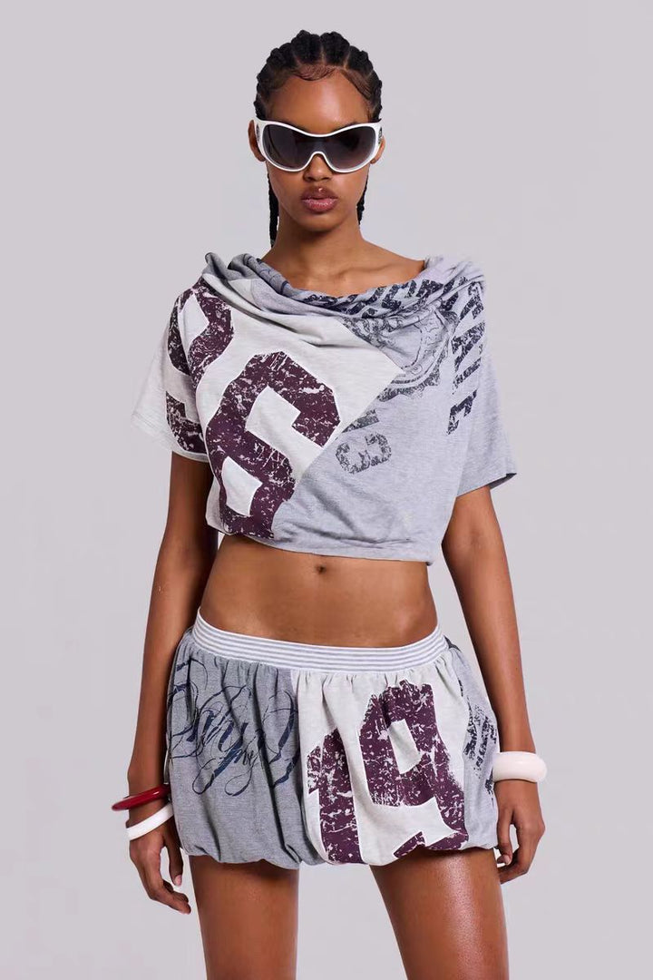 Kvinder Grafik Crop Top og Skort Sæt Stilla