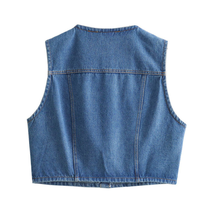Femme Cropped Denim Utility Vest Stilla