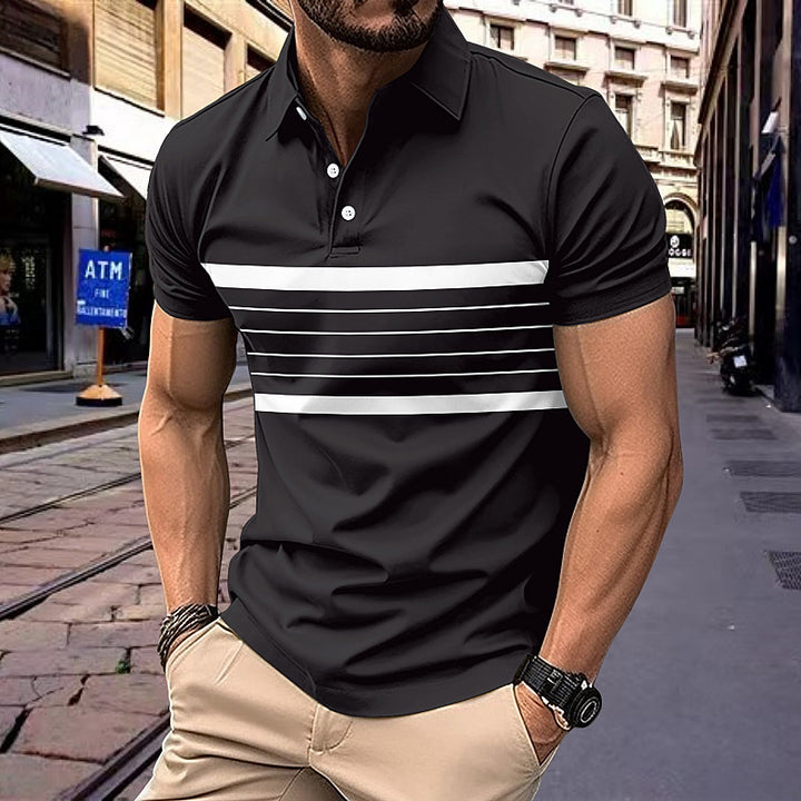 Herrer elegant kortærmet polo-shirt med moderne striber og komfortabel pasform Stilla