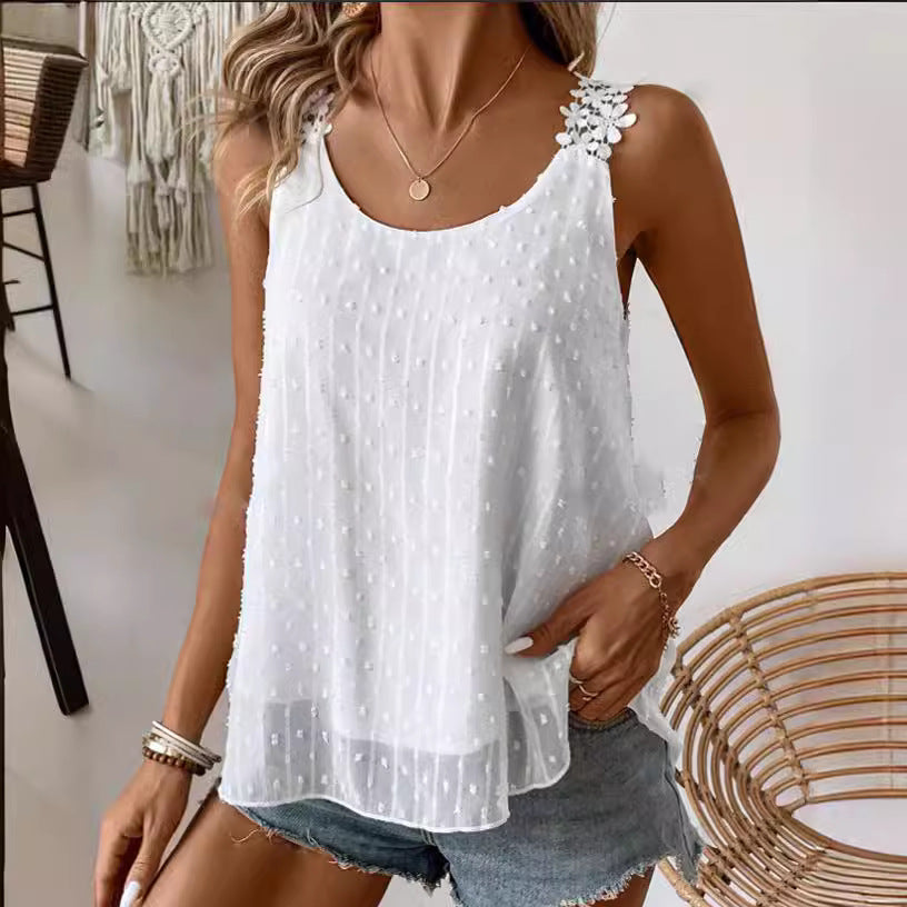 Dame Let chiffon top med broderier Stilla