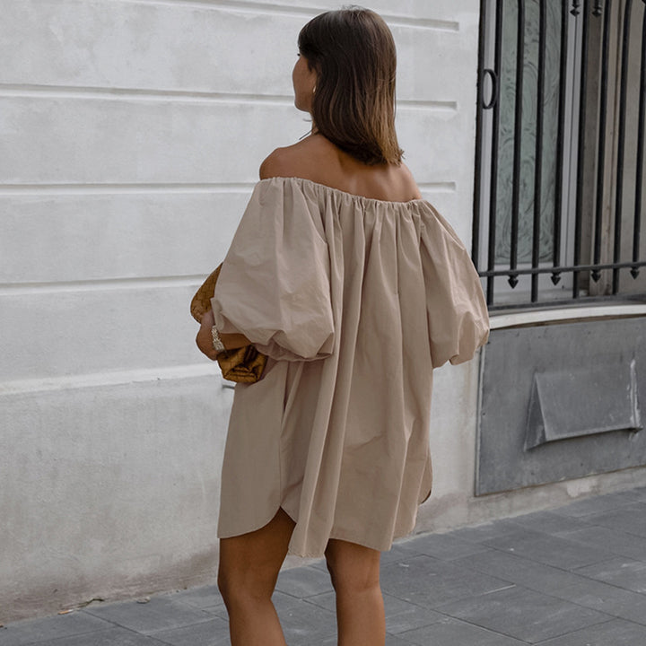 Dame Off-Shoulder Kjole med voluminøse ærmer og praktiske lommer Stilla