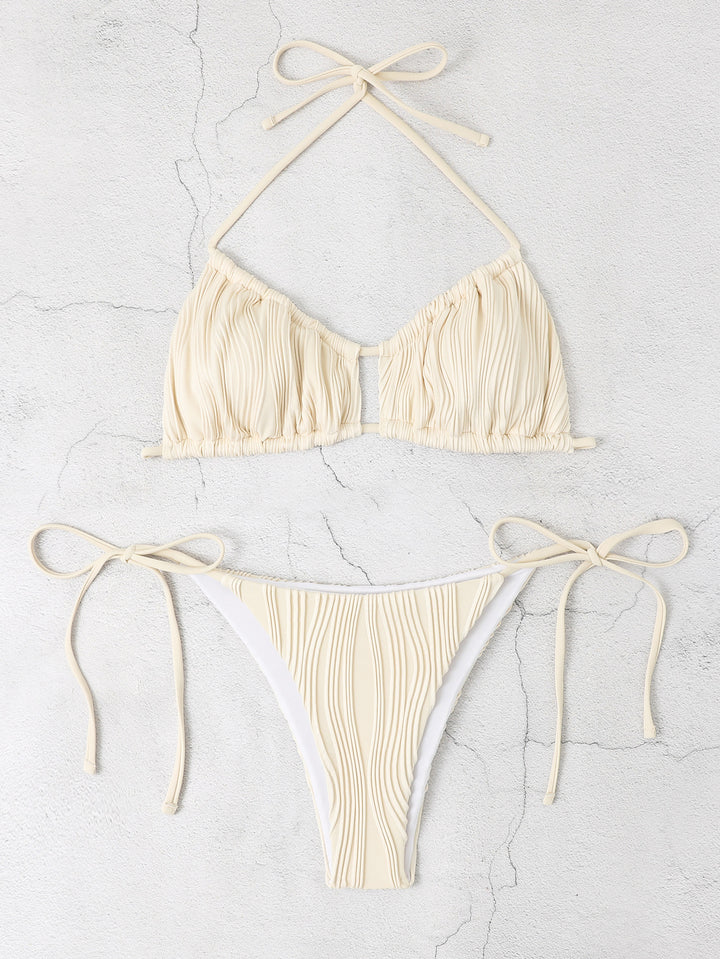 Dame Triangel-Bikini-Sæt med raffinerede flæsedetaljer Skovae