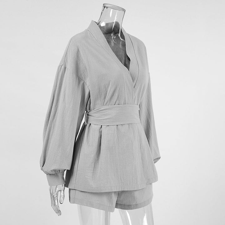 Damer elegant loungewear-sæt med stilfulde pufærmer og taljebælte Stilla