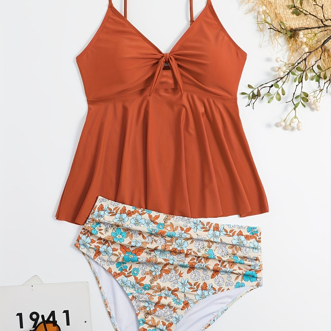 Damer Tankini-sæt med fashionable floral-design og justerbare stropper Skovae