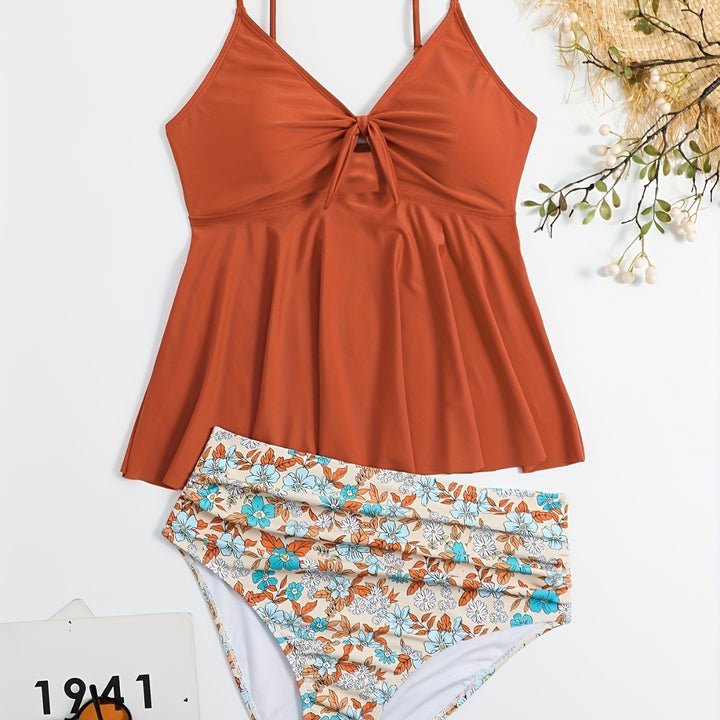 Damer Tankini-sæt med fashionable floral-design og justerbare stropper Skovae