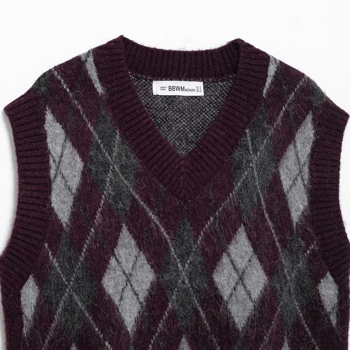 Femme Argyle-mønster strikvest Stilla