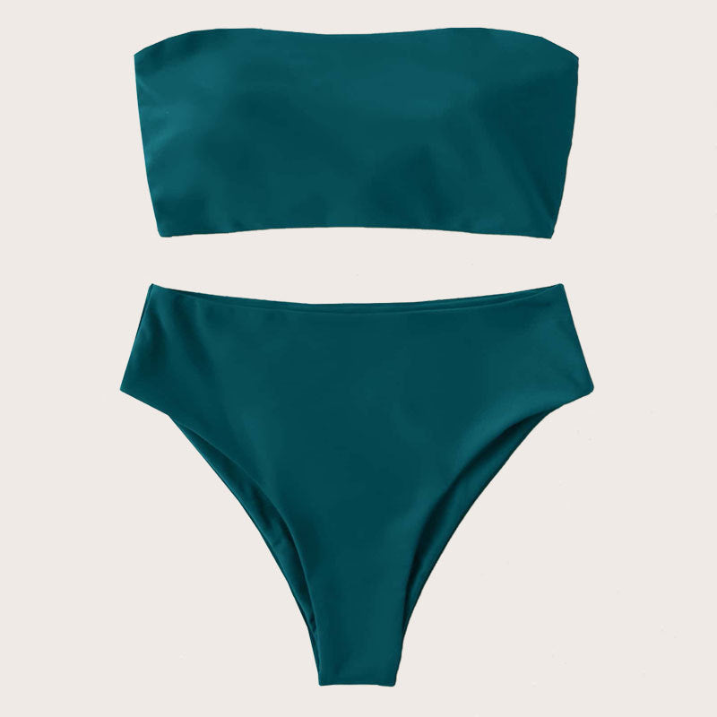 Dame Bandeau-bikini-sæt med høj skæring og elegant vikledetalje Skovae