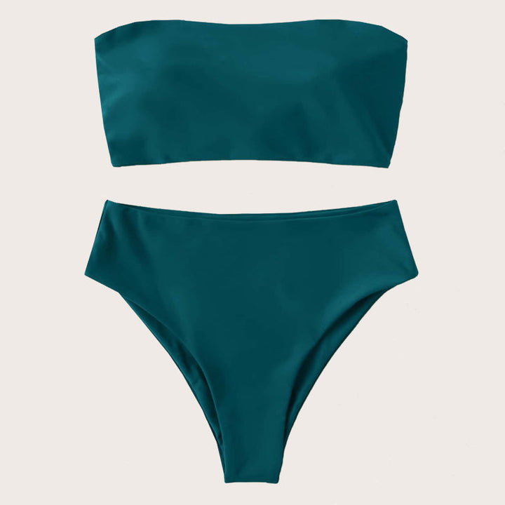 Dame Bandeau-bikini-sæt med høj skæring og elegant vikledetalje Skovae
