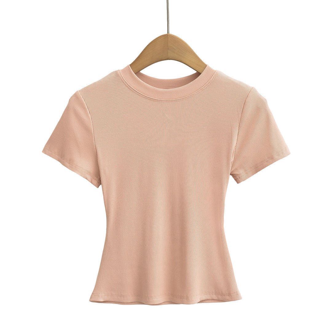 Dame kropsnær kortærmet T-shirt med fint ribmønster og rund halsudskæring Stilla