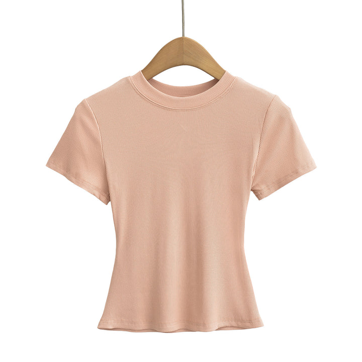 Dame kropsnær kortærmet T-shirt med fint ribmønster og rund halsudskæring Stilla