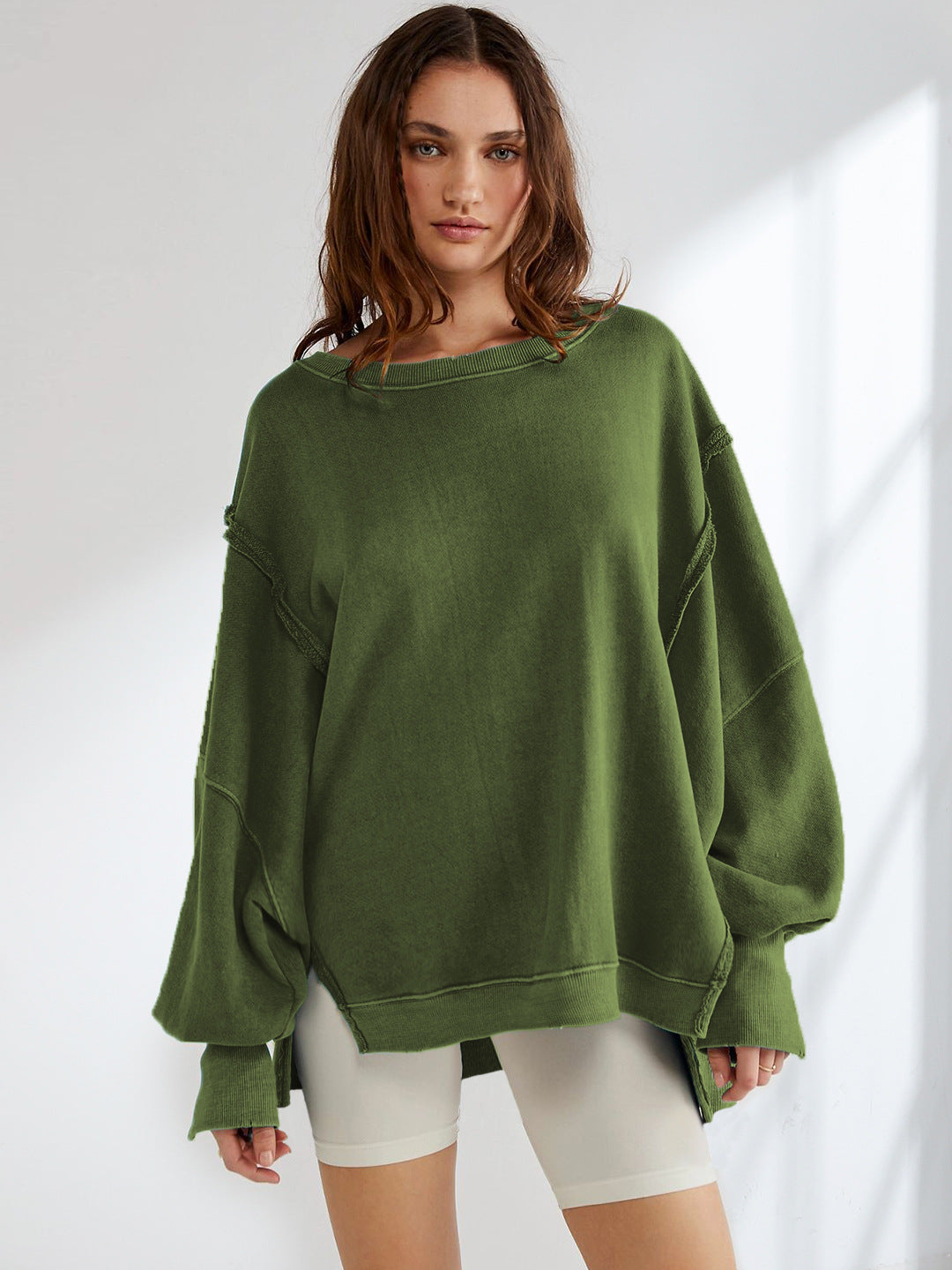 Dame afslappet oversized sweatshirt med vide ærmer og V-udskæring Stilla