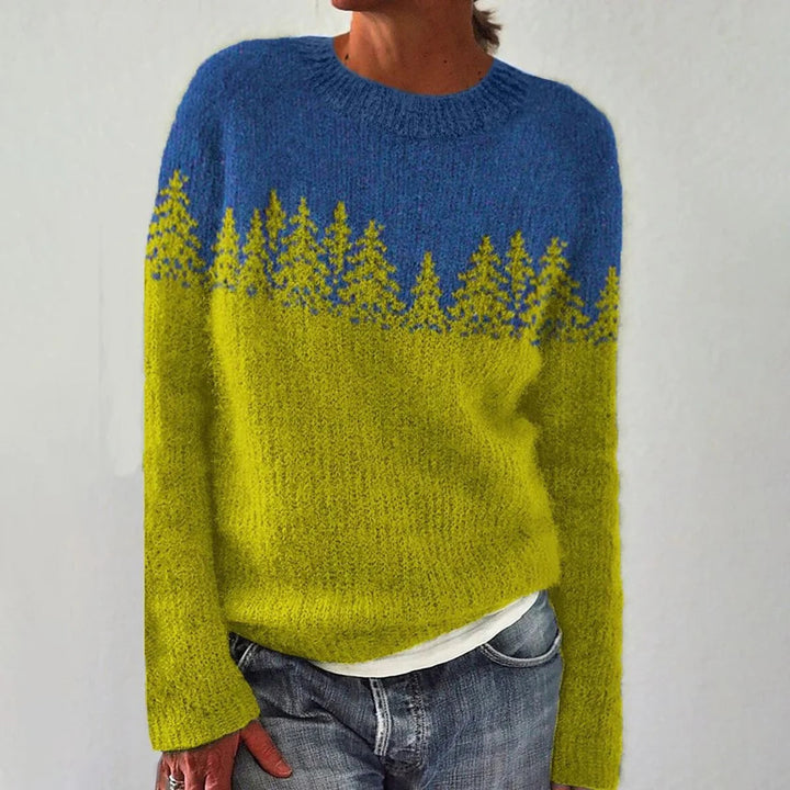 Kvinders hyggelige sweater med livligt landskabs mønster Stilla