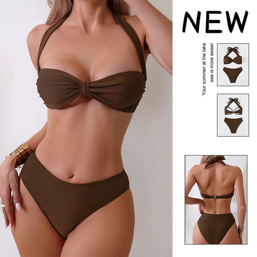 Dame Bandeau Bikini Sæt med elegant knude-design Skovae