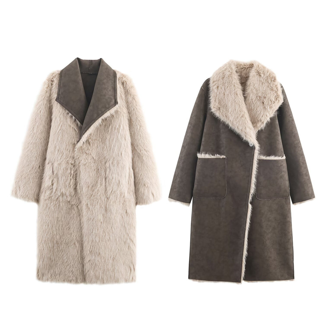 Dame stilfuld faux fur frakke med elegant revers Stilla