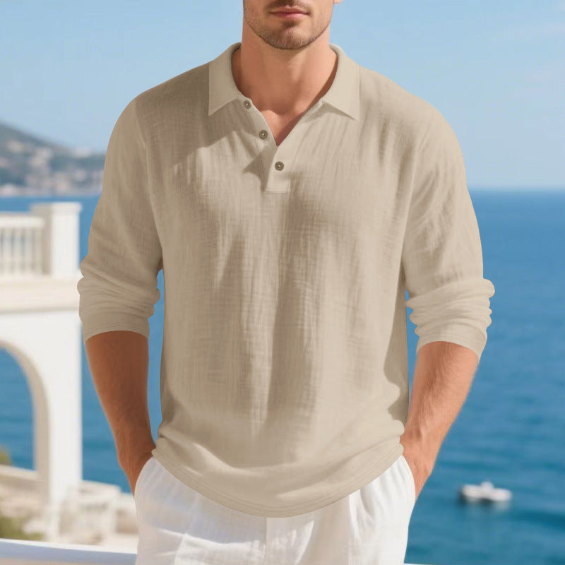 Herrer elegant Langærmet Henley-shirt med moderigtigt knapdesign og struktureret overflade Stilla
