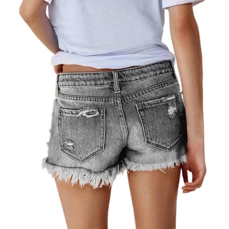 Dame Jeans-Shorts med frynser og destroyed-effekter Skovae