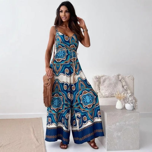 Dame Bohemian Print Bredbenet Jumpsuit Stilla