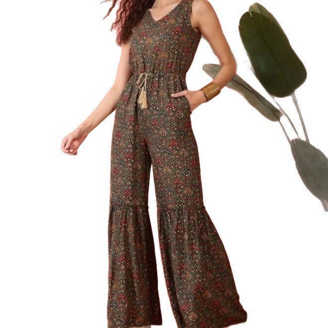 Dame vintage-inspireret jumpsuit med bredt ben og taljering Skovae