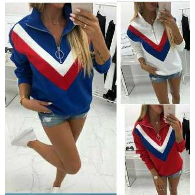 Dame sporty sweatshirt med trendy V-hals og stilfulde farveblok detaljer Stilla
