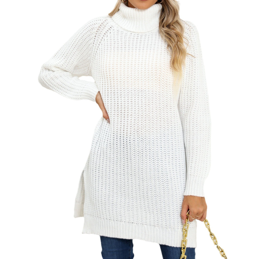 Dame finstrik pullover med høj krave og sidespalter Stilla
