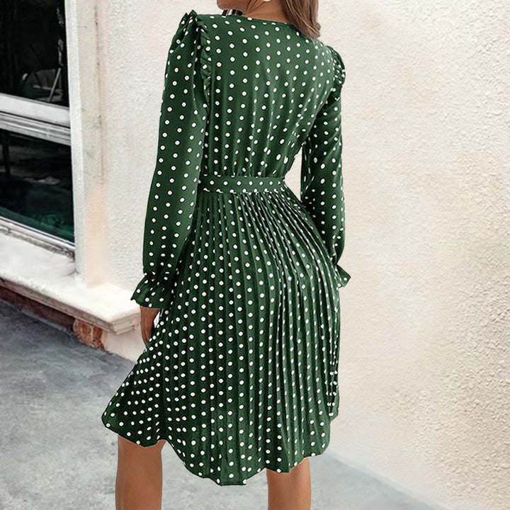 Dame Polka Dot Kjole med prydende taljebælte og udskårne ærmer Stilla