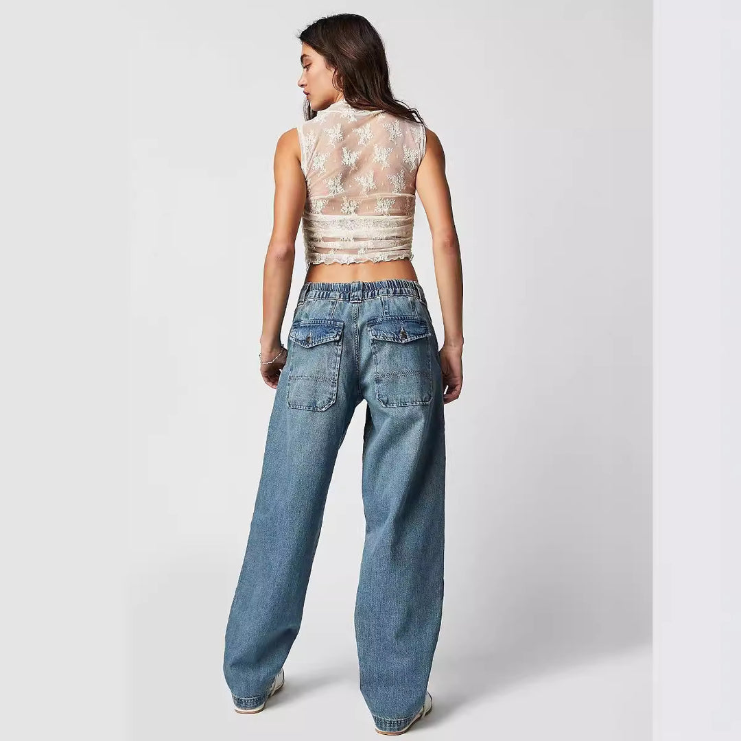 Dame brede Cargo-Jeans med unikke lommer og afslappet pasform Skovae