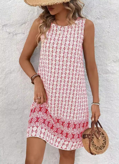 Dame ærmeløs Boho-print shift-kjole Stilla