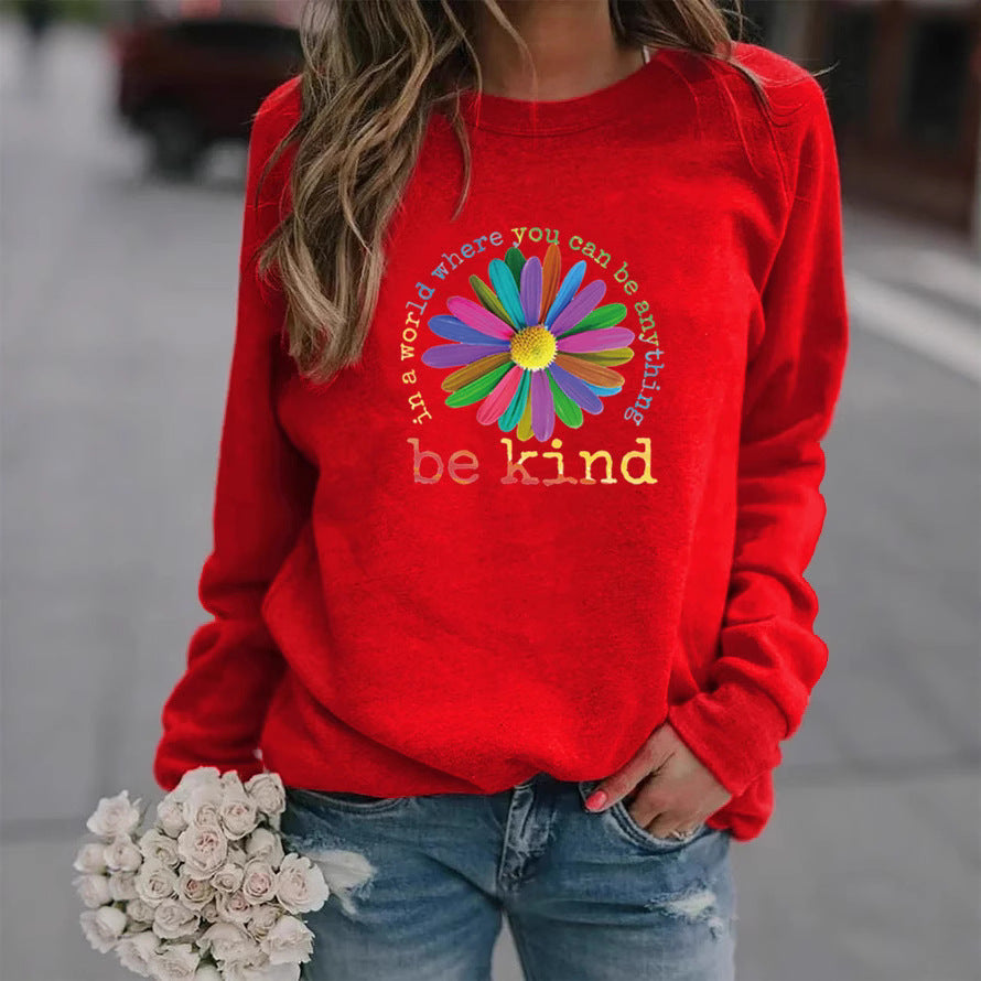 Kvinders sweatshirt med farverigt motiverende blomsterdesign og blødt indre Stilla