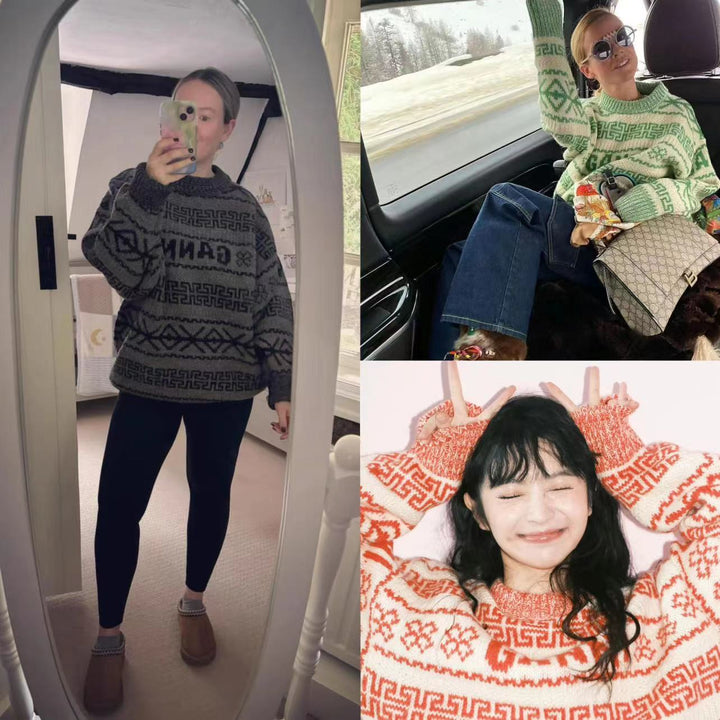 Dame Oversized Strikpullover med grafisk mønster og høj komfort Stilla