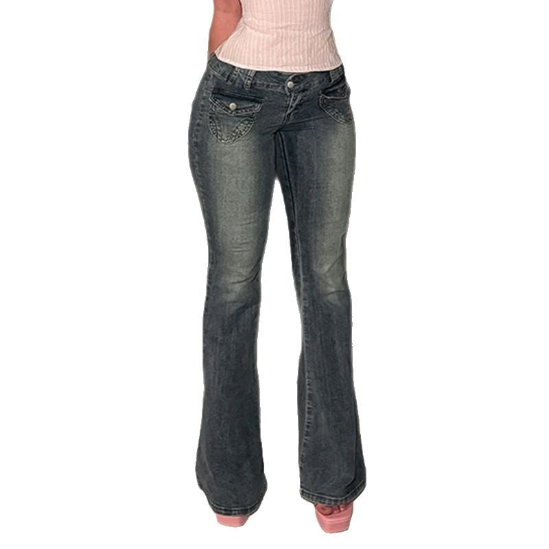 Dame Flared Jeans i klassisk snit med dekorative lommer Skovae