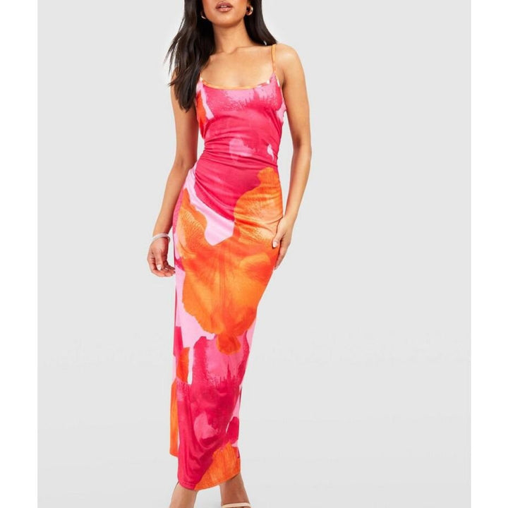 Dame elegant maxikjole med blomsterprint og spaghetti-stropper Stilla