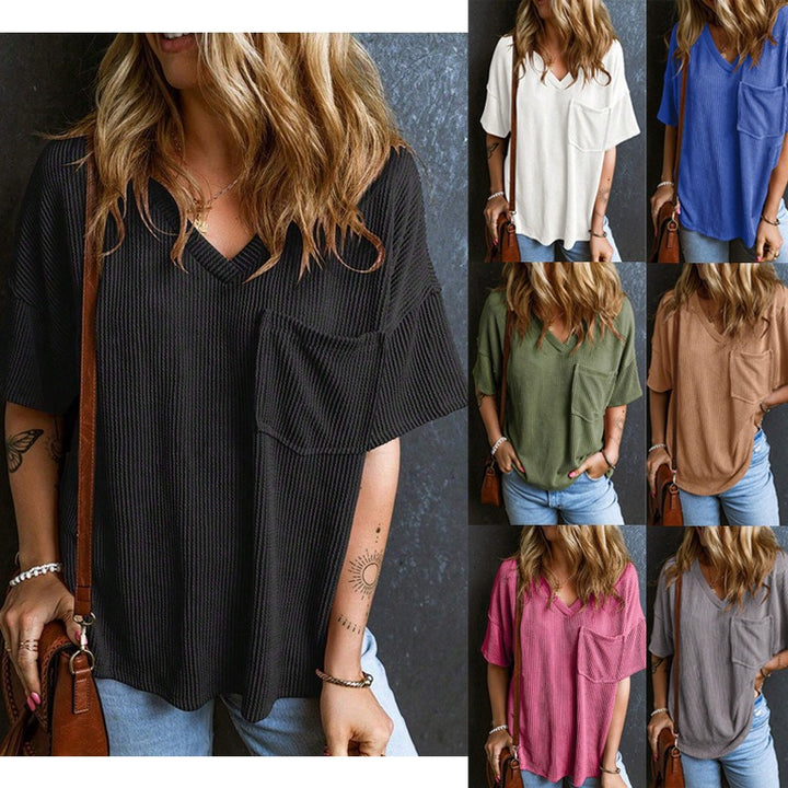 Dame Oversized T-shirt med V-hals og brystlomme Stilla