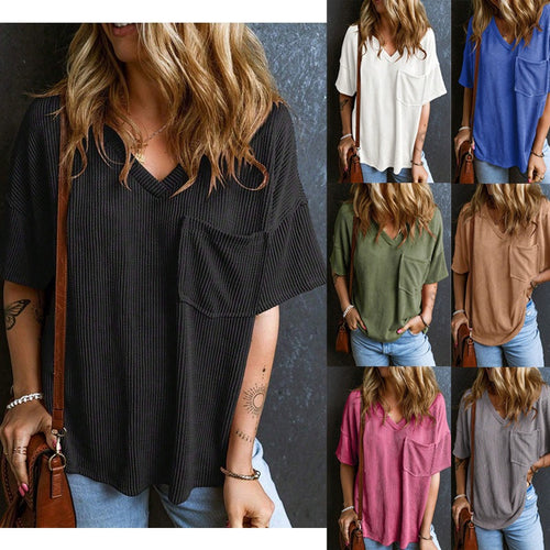 Dame Oversized T-shirt med V-hals og brystlomme Stilla