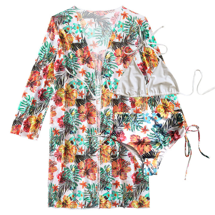 Dame Højtaljet Bikini med blomster Cover-Up Skovae