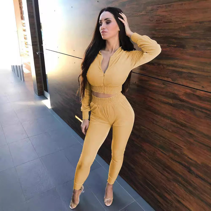 Dame Sporty Velour Sæt med cropped top og lige pasform Stilla