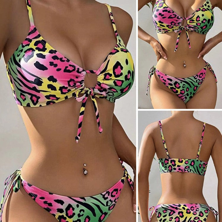 Dame trekantet bikini med skør dyremønster og justerbare stropper Skovae