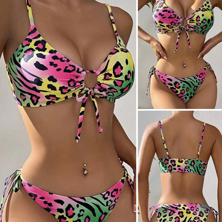 Dame trekantet bikini med skør dyremønster og justerbare stropper Skovae