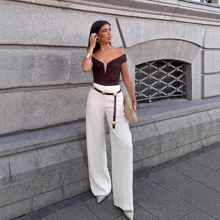 Dame Off-Shoulder Top med elegant Draperingsdesign Stilla