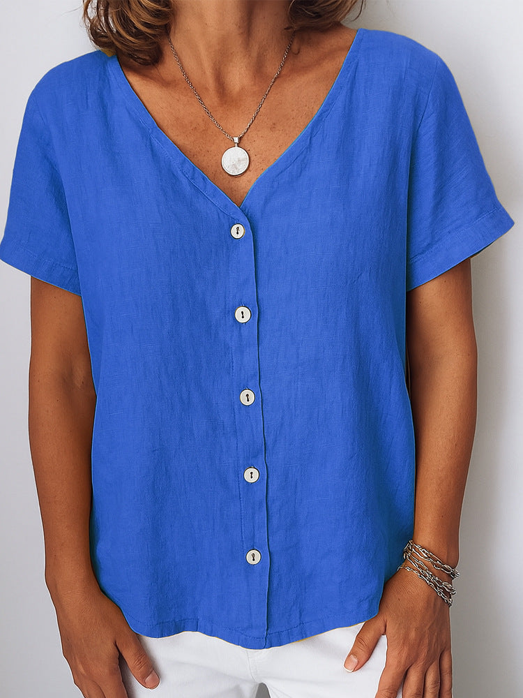 Dame linnedbluse med knapdetaljer Skovae