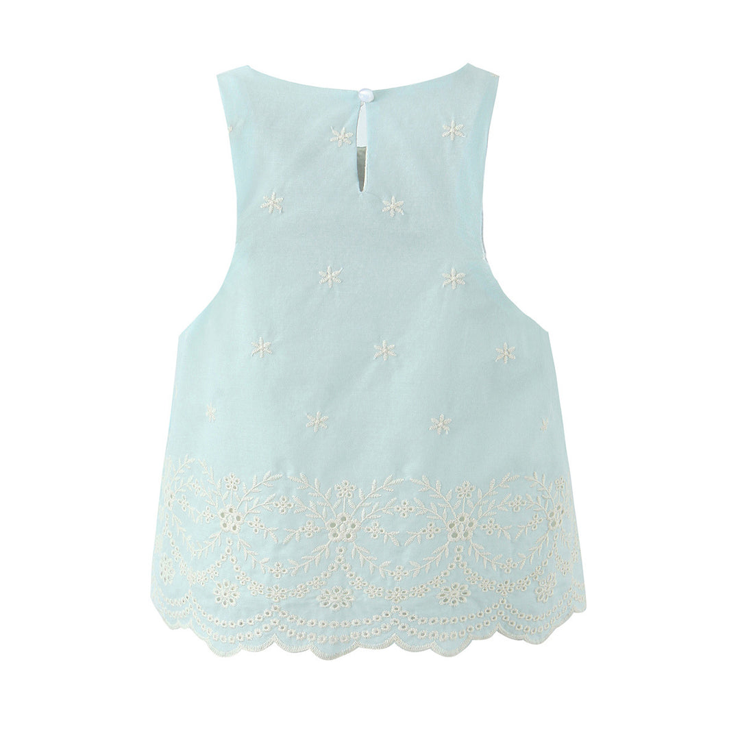 Dame spids top med florale broderier og udvidet kant Stilla