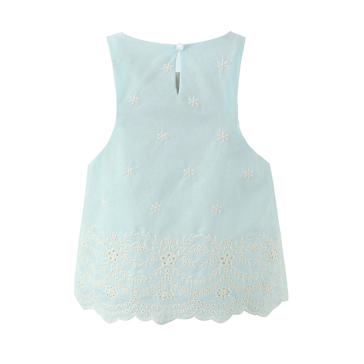 Dame spids top med florale broderier og udvidet kant Stilla