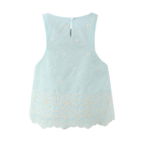 Dame spids top med florale broderier og udvidet kant Stilla